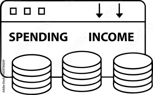 Money income and cashflow strategy shown with spending and income concept in financial diagram