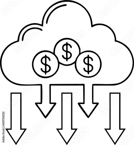 Cloud strategy for money income and cashflow management with simple line art style