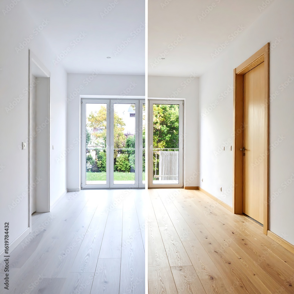 Fototapeta premium Empty room before and after renovation