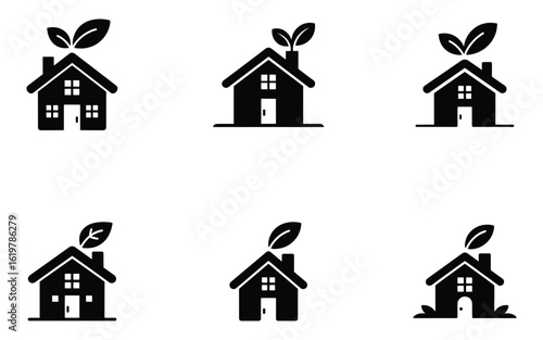 Black and White Eco Houses with Leaves on Top