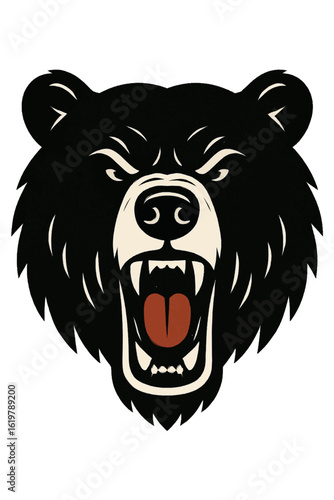 Roaring Black Bear Head Front View Vector Illustration – Fierce Wild Animal Face Design