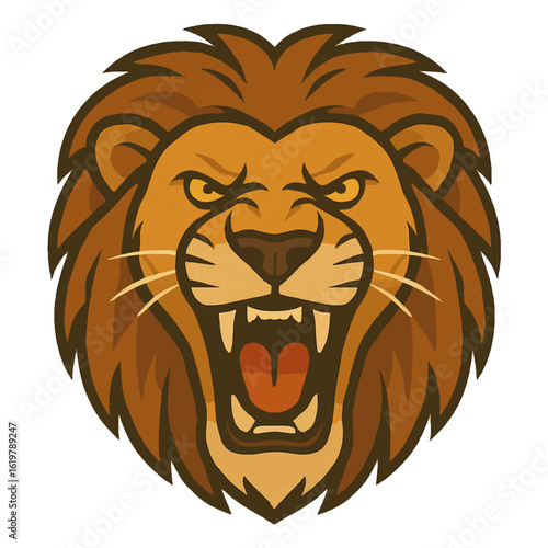 Roaring Lion Head Front View Vector Illustration - Wild King of Jungle Icon