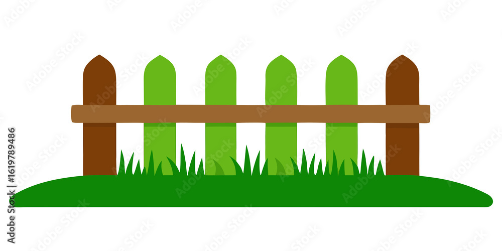 Obraz premium Green grass fence simple wood wooden fence simple design