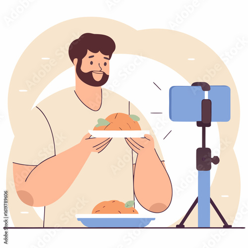 Food Vlogger Filming Content with Smartphone