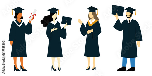Illustration of Diverse Graduate Students Celebrating Graduation Day