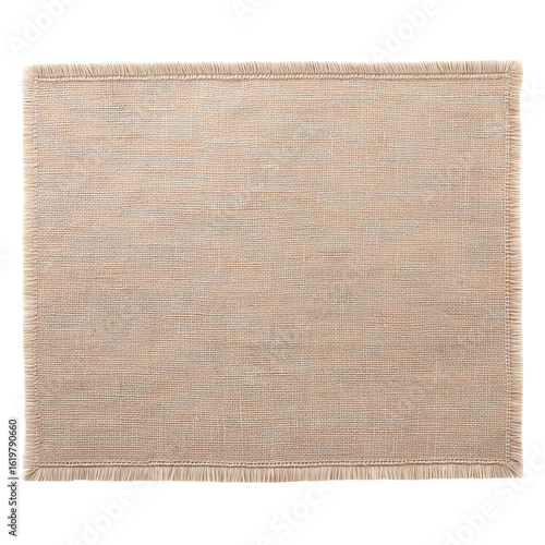 Beige linen placemat with fringe trim  isolated on white background