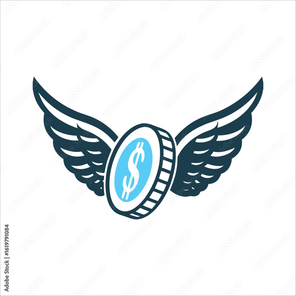 Obraz premium Flying Money: Efficiency, Growth, and Investment Ad Spend Efficiency Coin with wings