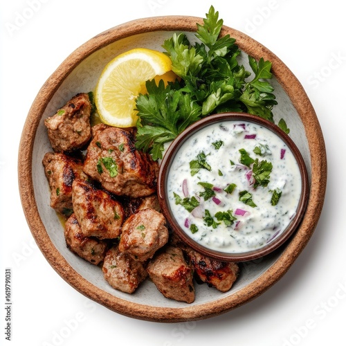 Delicious Grilled Lamb Kofta with Yogurt Dip: Recipe & Food Photography
