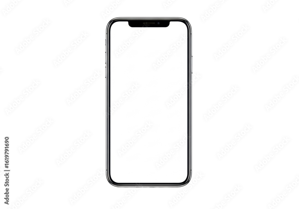Sleek modern smartphone with blank white screen, slender black bezel, reflective glass and brushed metal, on transparent background with professional studio lighting, no shadows. Concept for Sleek modern smartphone with blank white screen, slender black bezel, reflective glass and brushed metal, on transparent background with professional studio lighting, no shadows. Concept for