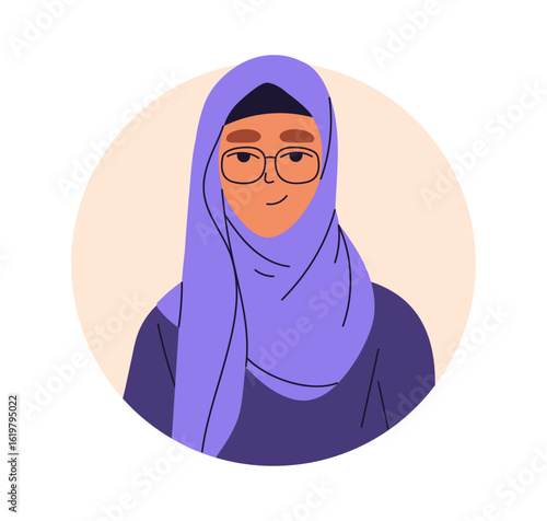 Muslim woman in hijab, head scarf and glasses, portrait. Arab female in tradi...
