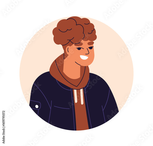 Smiling young man, face avatar. Cheerful joyful happy male character, modern ...