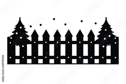 flat snow covered christmas fence with lights and