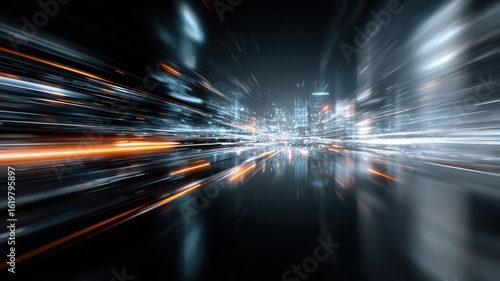 Blurring colorful city lights, revealing urban nightscape motion with dynamic speed effect and vivid illumination