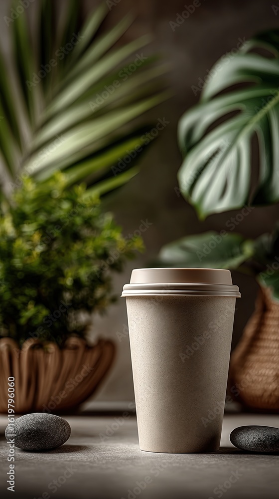 Fototapeta premium disposable coffee cup standing on a table