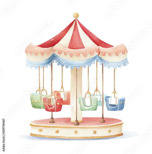 Watercolor illustration of a cute carousel