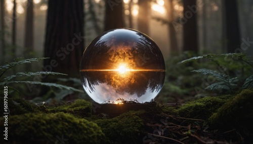 Glowing Orb in Misty Darkness