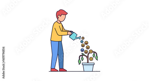 Financial growth and investment concept. A person nurtures a money tree, cultivating savings for future profit and economic success.