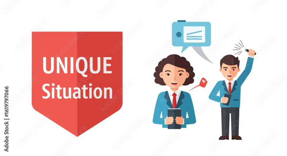 Illustration of business professionals analyzing a unique situation, developing an innovative solution and presenting a growth strategy. Illustration of business professionals analyzing a unique situation, developing an innovative solution and presenting a growth strategy.