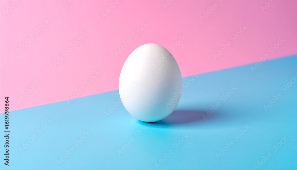Fototapeta premium Single egg on a pink and blue background