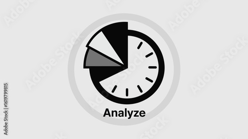 A clock with a pie chart overlay showing different segments for analysis and time management tool