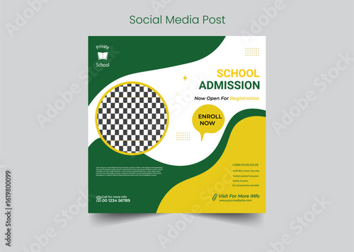 School admission social media post and back to school promotion web banner template