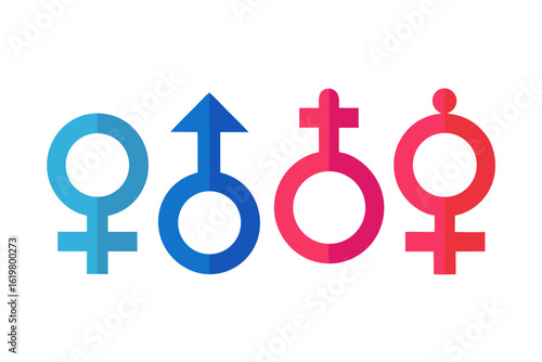 Gender symbols representing men and women in blue and pink colors
