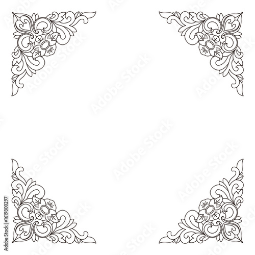 Elegant floral scroll design creates a beautiful corner frame border ornament.