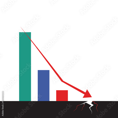 Financial chart showing downturn and crashing economy with declining trends and market collapse