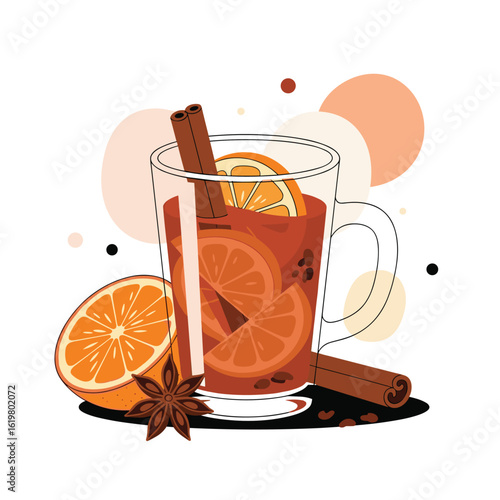 Cozy warm mulled wine with cinnamon orange and star anise on a chilly evening
