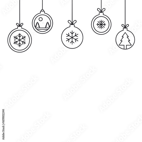 Whimsical winter christmas baubles collection featuring festive snowflakes trees and winter landscapes for holiday celebrations