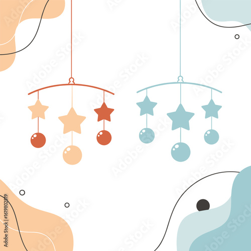 Cute baby mobile decor featuring star shapes and round orbs for nursery charm and gentle play