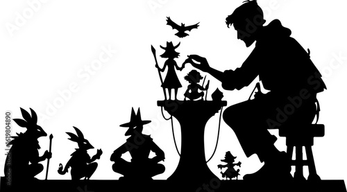 silhouette of a boy with a rabbit