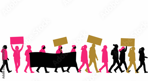 A group of people marching with protest signs.