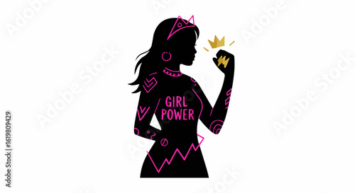 A strong silhouette of a woman, a symbol of girl power.