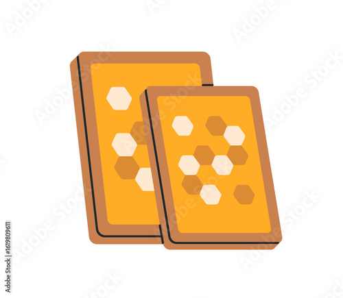 Honeycomb frames. Fresh honey combs with natural nectar in hexagon wax cells. Beekeeping product. Farm apiary produce. Organic raw superfood. Flat vector illustration isolated on white background