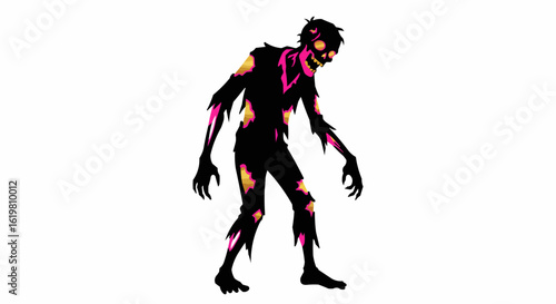 An eerie zombie walking and showing terrifying expression.