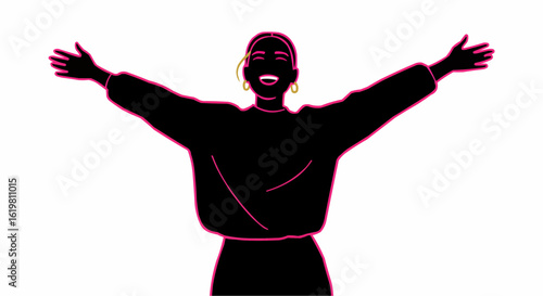 Joyful Silhouette of a Woman with Arms Outstretched.