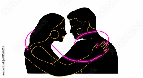 An illustration of a couple embracing in a loving embrace.