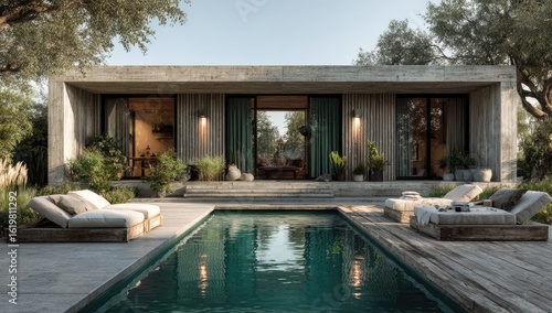 Wallpaper Mural Modern, minimalist house with pool and patio Torontodigital.ca