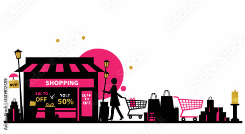 Shopping Street Silhouette Illustration