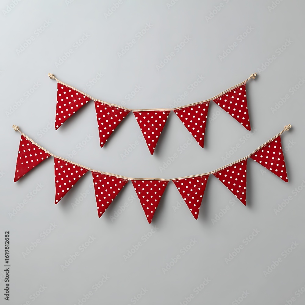 Obraz premium Red and white polka dot fabric bunting banner for celebration
