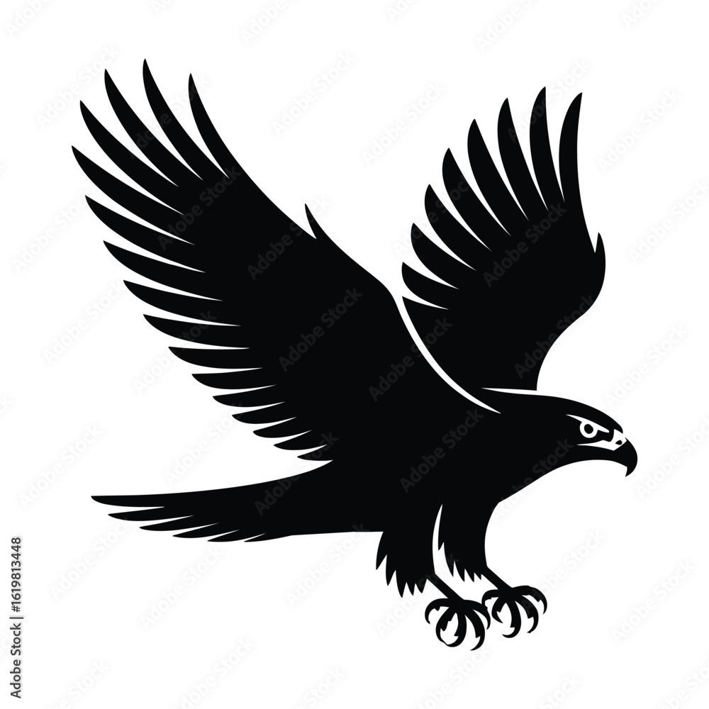 Obraz premium Hawk Flying Bird Silhouette, Vector, Illustration, Outline, Line Art, Icon, Logo, White Background.