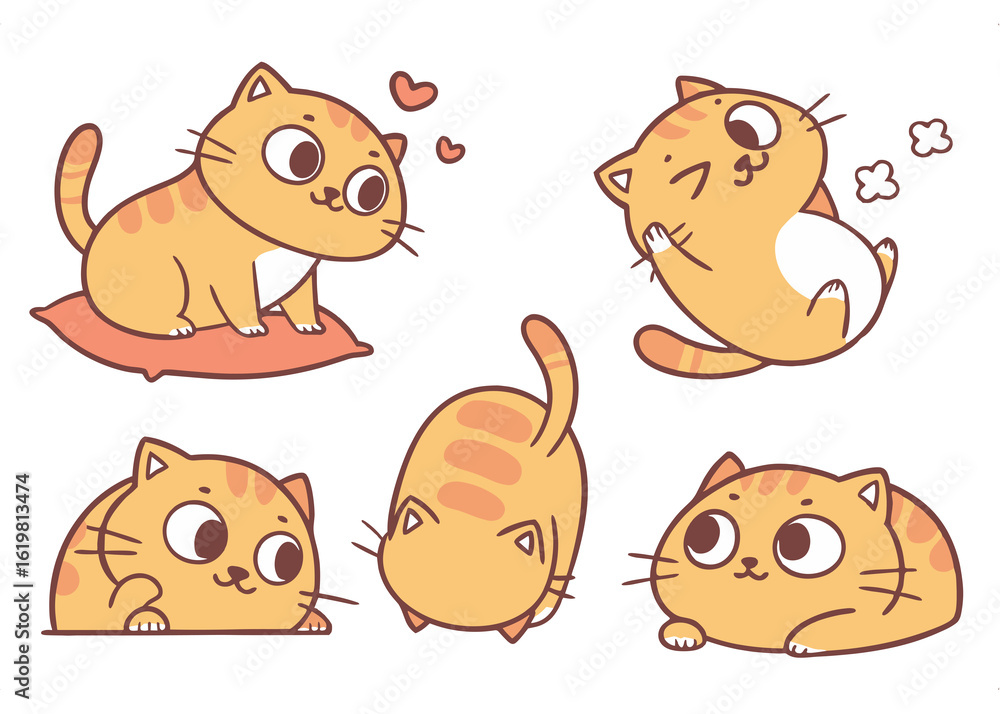 Fototapeta premium Cute Cartoon Cats in Various Poses