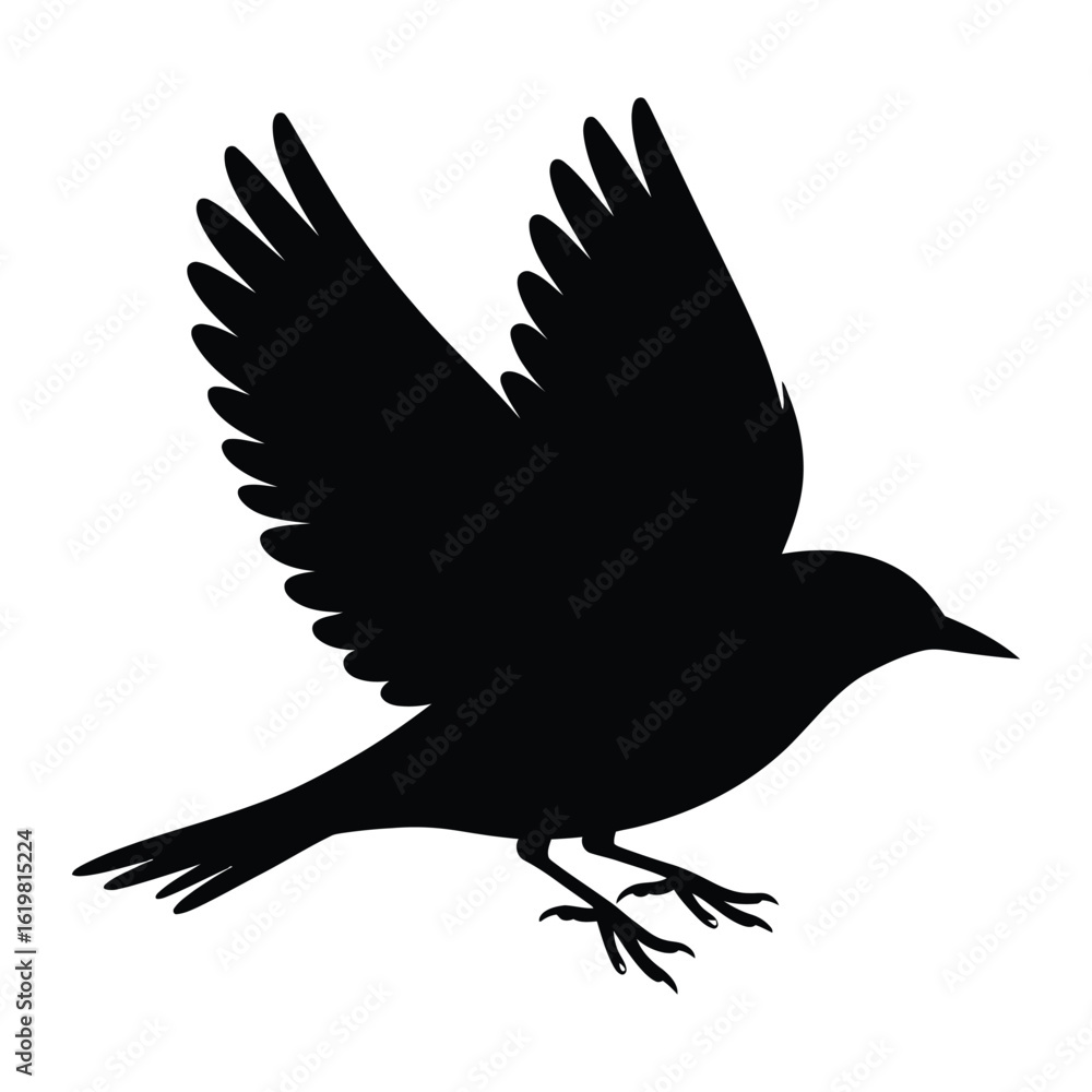 Fototapeta premium Lark Flying Bird Silhouette, Vector, Illustration, Outline, Line Art, Icon, Logo, White Background.