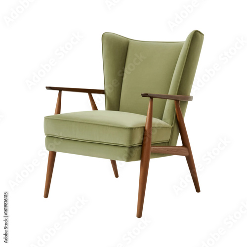 Mid Century stylist wooden armchair, an antique single seat object with a vintage design, isolated on white for home interior decoration