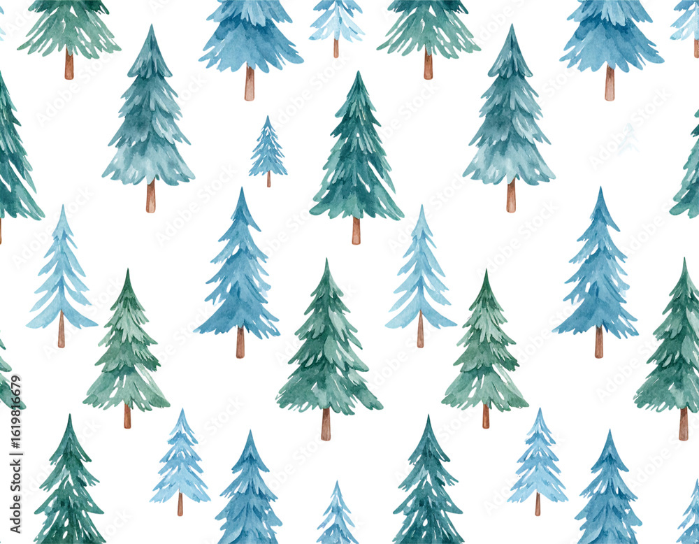 Obraz premium A seamless vector pattern featuring festive green Christmas trees with snow and stars, perfect for a winter holiday celebration background