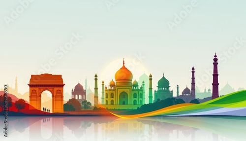 landscape of india's iconic monuments like india gate, taj mahal