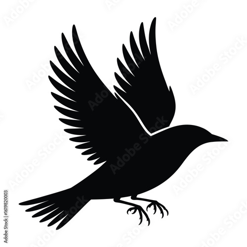 Skylark Flying Bird Silhouette, Vector, Illustration, Outline, Line Art, Icon, Logo, White Background.