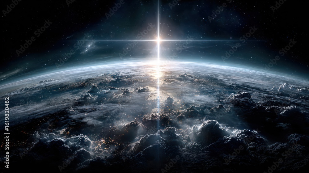 Fototapeta premium Earth rising from space, sunrise