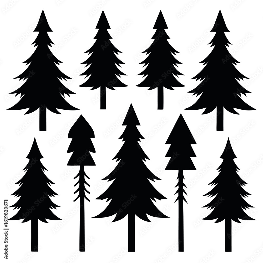 Obraz premium Silhouettes of evergreen trees in a forest&nbsp;setting
